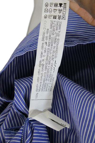 Zara Womens Striped Shirt Dress Blue Collared Short Sleeve Cotton Size S