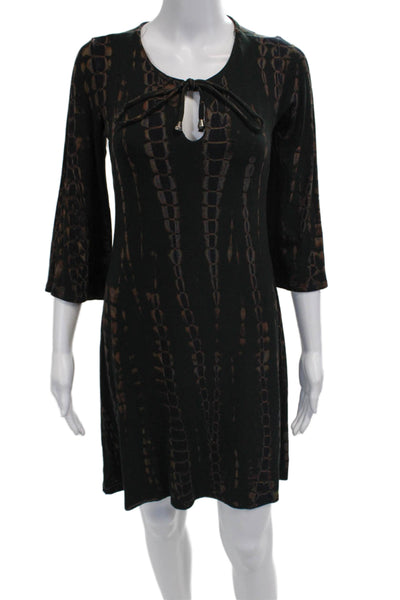 Viereck Women Shift Dress Black Snake Print 3/4 Sleeve Midi Size XS