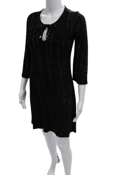 Viereck Women Shift Dress Black Snake Print 3/4 Sleeve Midi Size XS