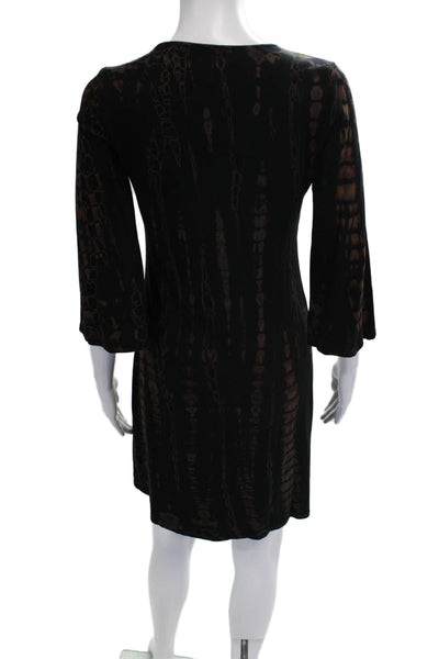 Viereck Women Shift Dress Black Snake Print 3/4 Sleeve Midi Size XS