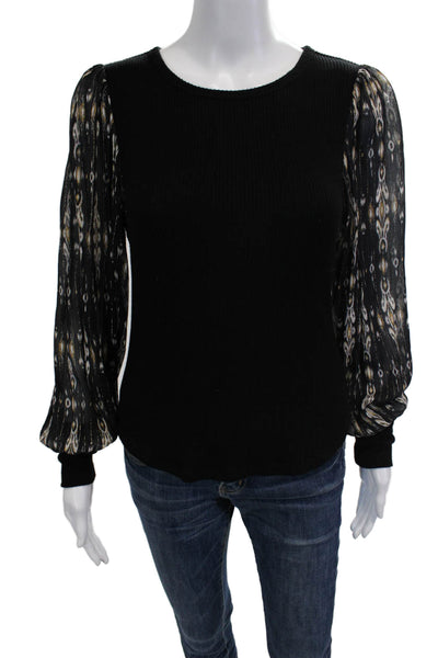 Fifteen Twenty Womens Black Geometric Viscose Long Sleeve Blouse Size XS