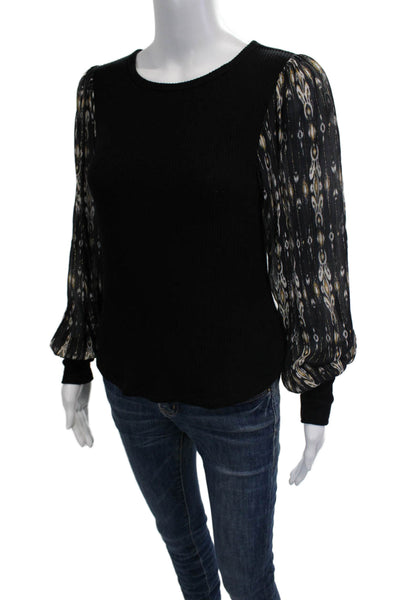 Fifteen Twenty Womens Black Geometric Viscose Long Sleeve Blouse Size XS