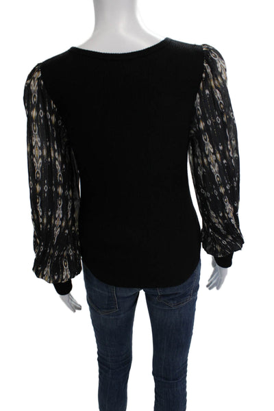 Fifteen Twenty Womens Black Geometric Viscose Long Sleeve Blouse Size XS