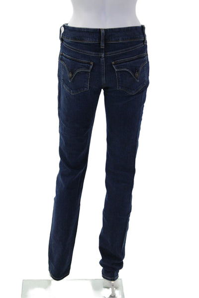 Hudson Womens Skinny Straight Dark Blue Jeans Mid Rise Button Inseam 29 Size 27