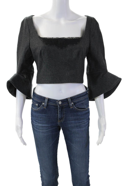 Rosie Assoulin Women Cropped Dark Gray Wool 3/4 Sleeve Blouse Size 6