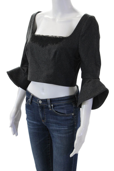 Rosie Assoulin Women Cropped Dark Gray Wool 3/4 Sleeve Blouse Size 6