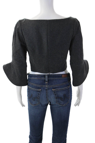Rosie Assoulin Women Cropped Dark Gray Wool 3/4 Sleeve Blouse Size 6
