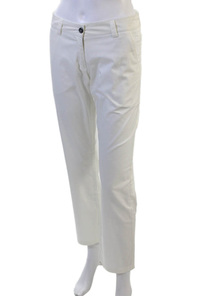 Cross Womens Cropped Ankle White Pants Button Cotton Blend Size 34