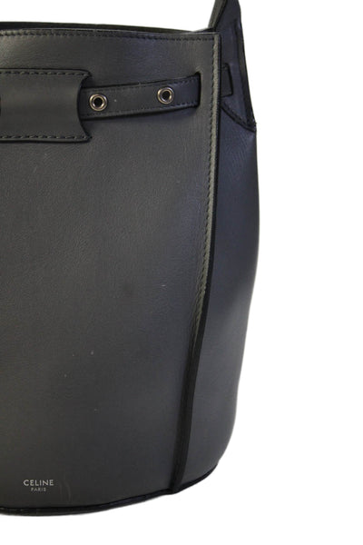 Celine Womens Single Strap Buckle Top Leather Bucket Handbag Gray