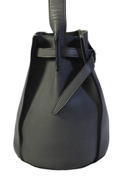 Celine Womens Single Strap Buckle Top Leather Bucket Handbag Gray