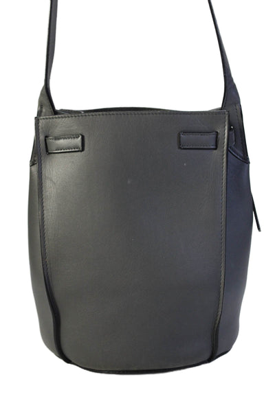 Celine Womens Single Strap Buckle Top Leather Bucket Handbag Gray