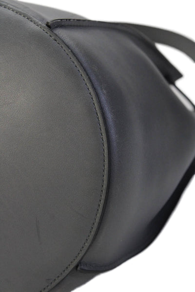 Celine Womens Single Strap Buckle Top Leather Bucket Handbag Gray