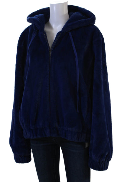Olive & Bettes Womens Full-Zip Hoodie Dark Blue Drawstring Long Sleeve Size L
