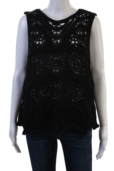 Zara Women Bohemian Black Cotton Sleeveless Tank Round Neck Size L