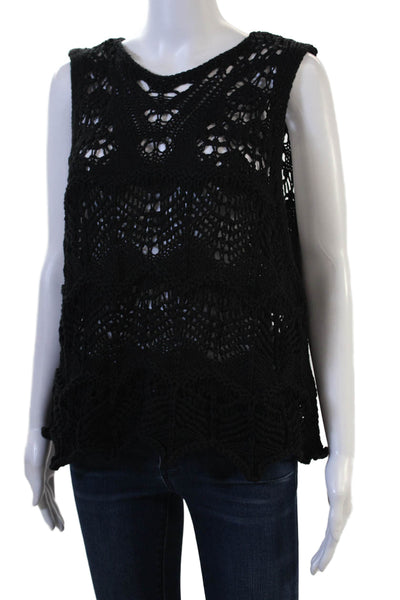 Zara Women Bohemian Black Cotton Sleeveless Tank Round Neck Size L