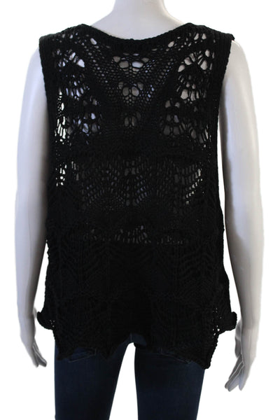 Zara Women Bohemian Black Cotton Sleeveless Tank Round Neck Size L