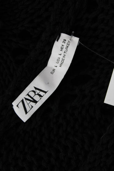 Zara Women Bohemian Black Cotton Sleeveless Tank Round Neck Size L