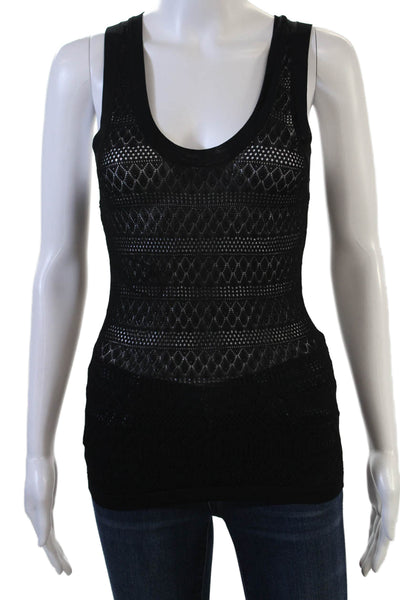 Zara Womens Black Argyle Sleeveless Basic Tank Round Neck Viscose Size L
