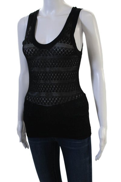Zara Womens Black Argyle Sleeveless Basic Tank Round Neck Viscose Size L
