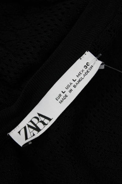 Zara Womens Black Argyle Sleeveless Basic Tank Round Neck Viscose Size L