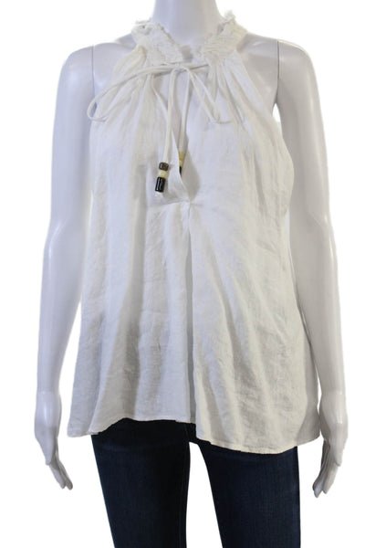 Zara Women Tunic Linen Sleeveless Drawstring White Boho Solid Spring Size L