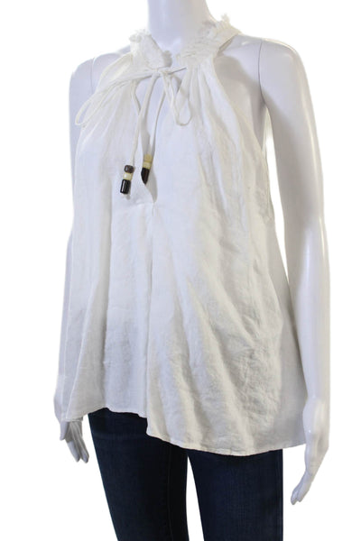 Zara Women Tunic Linen Sleeveless Drawstring White Boho Solid Spring Size L