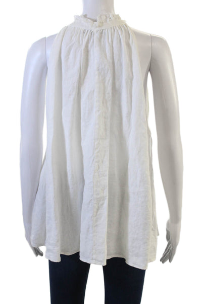 Zara Women Tunic Linen Sleeveless Drawstring White Boho Solid Spring Size L