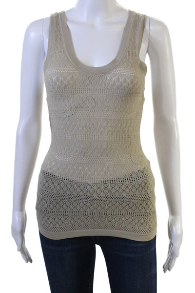 Zara Women Bohemian Argyle Sleeveless Round Neck Tank Beige Size L