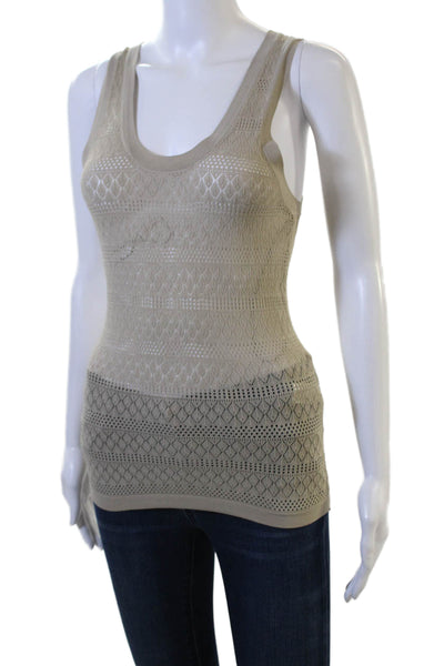 Zara Women Bohemian Argyle Sleeveless Round Neck Tank Beige Size L