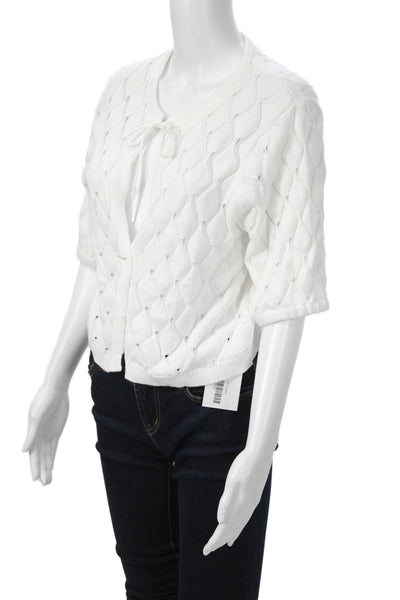 Kinross Unisex Cardigan White Cashmere Silk Argyle Size L