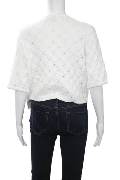 Kinross Unisex Cardigan White Cashmere Silk Argyle Size L