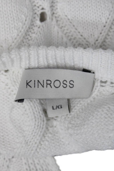 Kinross Unisex Cardigan White Cashmere Silk Argyle Size L