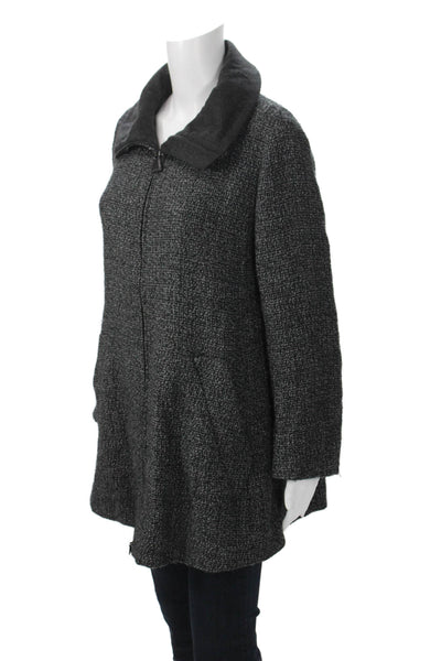 Akris Womens Designer Overcoat Black Collared Zip Long Sleeve Wool Blend Size 8