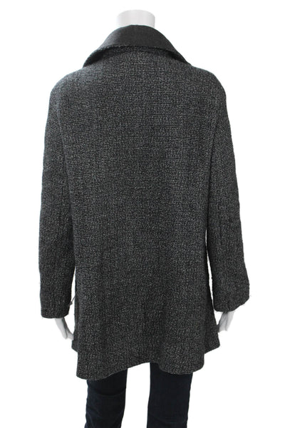 Akris Womens Designer Overcoat Black Collared Zip Long Sleeve Wool Blend Size 8