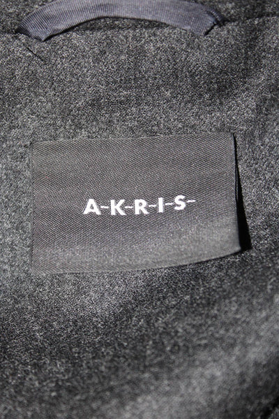 Akris Womens Designer Overcoat Black Collared Zip Long Sleeve Wool Blend Size 8