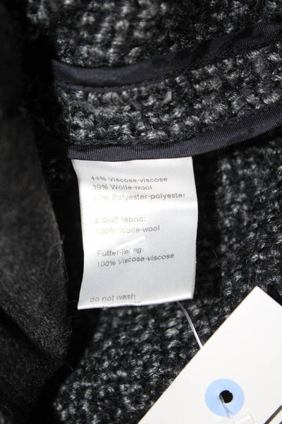 Akris Womens Designer Overcoat Black Collared Zip Long Sleeve Wool Blend Size 8