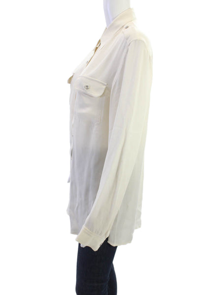 Vince Women Silk Collared Button Up Blouse Beige Long Sleeve Basic Size M