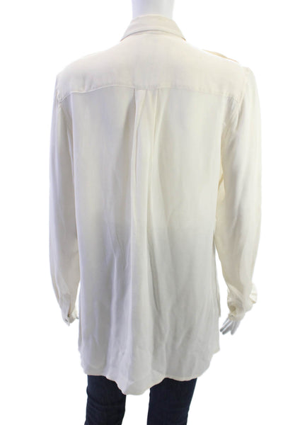 Vince Women Silk Collared Button Up Blouse Beige Long Sleeve Basic Size M
