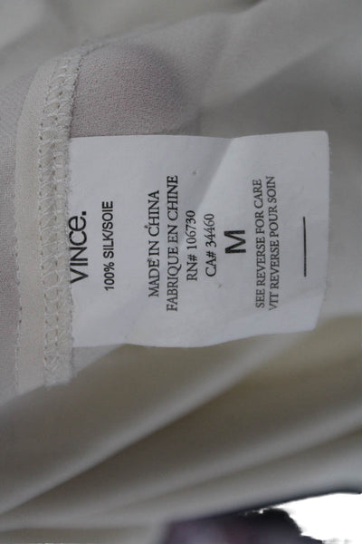 Vince Women Silk Collared Button Up Blouse Beige Long Sleeve Basic Size M