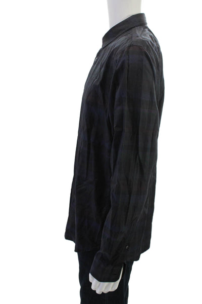 Vince Mens Cotton Plaid Print Collared Buttoned-Down Deep Purple Size L
