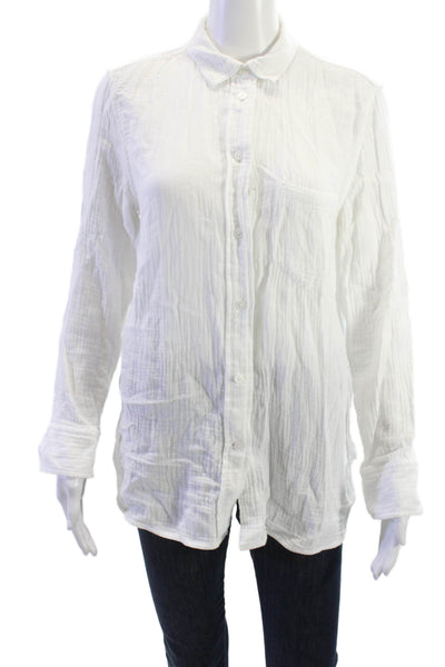 J Crew Womens White Cotton Collared Button-Up Shirt Long Sleeve Size S