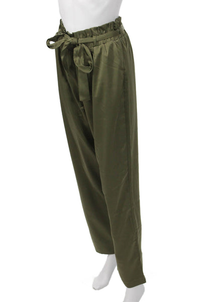 Mittoshop Womens Paperbag Pants Green Drawstring 100% Polyester Size M