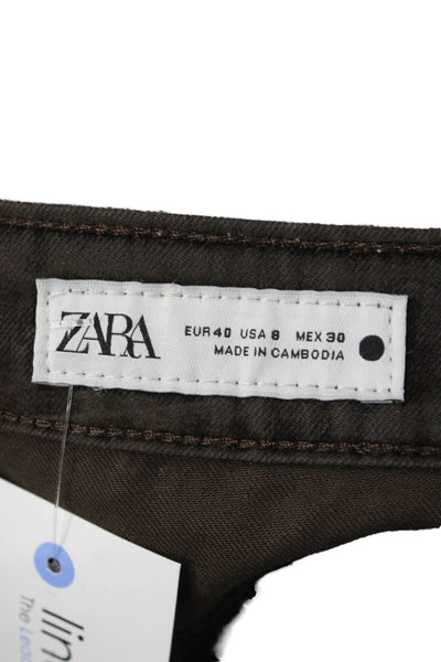 Zara Womens 90s Cropped High Rise Brown Cotton Pants Size 8