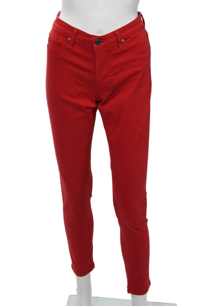 AG Adriano Goldschmied Women Red High Rise Ankle Cropped Pants Button Size 27