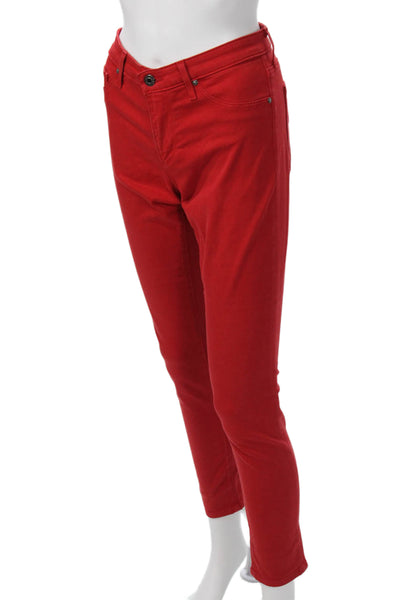 AG Adriano Goldschmied Women Red High Rise Ankle Cropped Pants Button Size 27