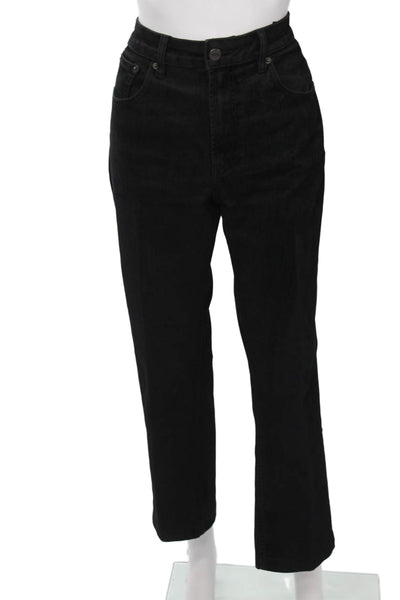 Zara Womens Straight Cropped Black Jeans Button High Rise Size 8