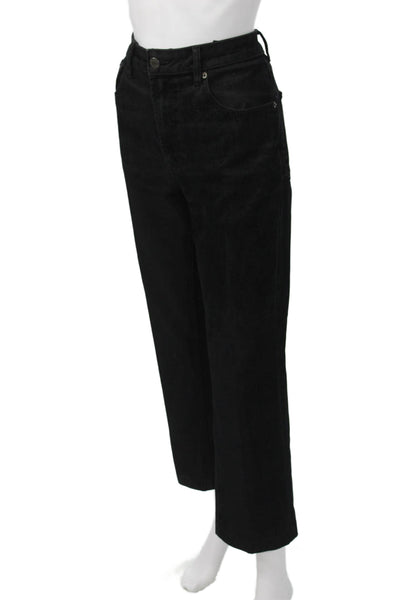 Zara Womens Straight Cropped Black Jeans Button High Rise Size 8