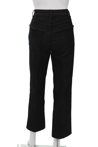 Zara Womens Straight Cropped Black Jeans Button High Rise Size 8