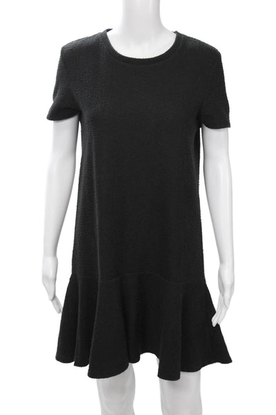 Zara Women Black Cotton Shift Sweater Dress Short Sleeve Knee Length Size M