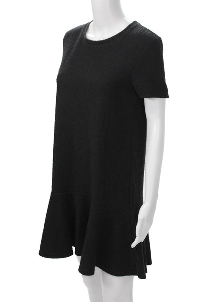 Zara Women Black Cotton Shift Sweater Dress Short Sleeve Knee Length Size M